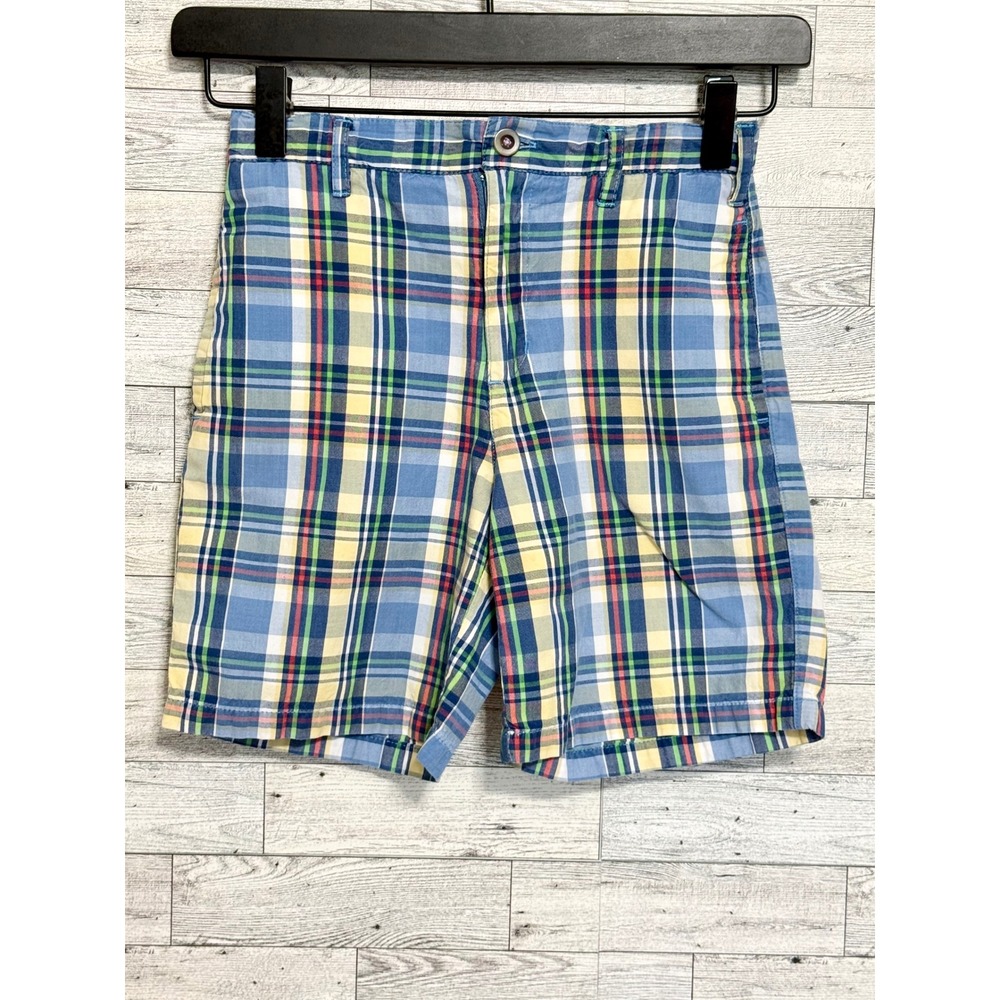 Kitestrings Boys Blue Yellow Plaid Madras Shorts Size 7 Classic American Style